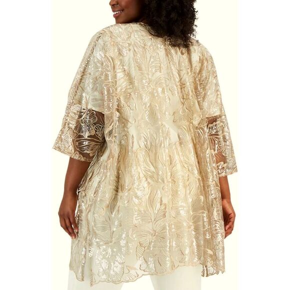 Anne Klein sheer latte sequin embroidered layering kimono women’s L/XL Fairycore - Picture 9 of 14